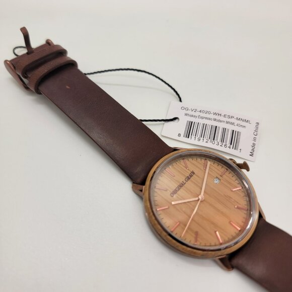 New Original Grain Men Watch Whiskey Espresso Minimalist 40mm Italian Leather - Picture 7 of 16
